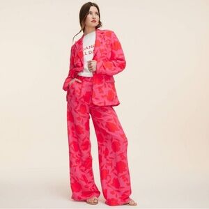 NWT Kate Spade x Target Pink & Red Rose High Rise Linen Trouser Pant Siz…